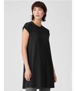 EILEEN FISHER Top PS Stretch Viscose Jersey Tunic Boat Neck Cap Sleeve B... - $28.71