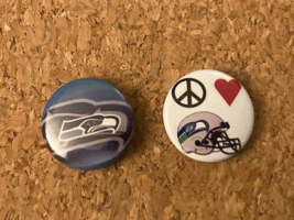Pair of Seattle Seahawks Pinback Pins Logo and Peace, Love, Seahawks 1&quot; ... - $4.20