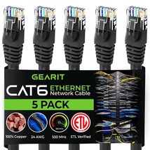 GearIT 5-Pack, Cat 6 Ethernet Cable Cat6 Snagless Patch 6 Feet - Snagles... - £31.07 GBP