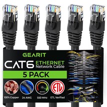 GearIT 5-Pack, Cat 6 Ethernet Cable Cat6 Snagless Patch 6 Feet - Snagless RJ45 C - £28.76 GBP