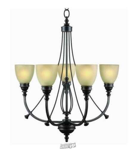 Primary image for 5-Light Bronze Chandelier with Tea Stained Glass Shades