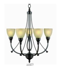 5-Light Bronze Chandelier with Tea Stained Glass Shades - £74.72 GBP