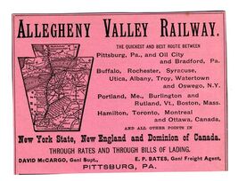 Original 1890's Alleghany Valley Railway Ad  Route Map in Keystone - $24.72