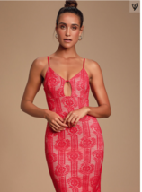 Lulus Avianna Red and Nude Lace Bodycon Dress, Size Medium - £42.24 GBP