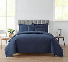 Navy Blue Full/Queen 5pc Bedspread Coverlet Quilt Set Diamond Weave Design - £48.75 GBP