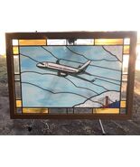 VINTAGE HUGE STAINED GLASS 737 JET AIRPLANE &amp; San Francisco Golden Gate ... - $2,772.00