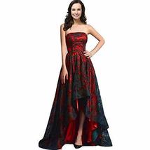 Strapless Black Lace High Low Long A Line Corset Prom Evening Formal Dresses Red - £102.84 GBP