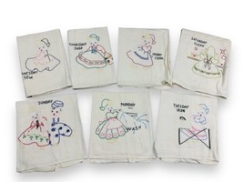 Vtg 7pc Days Of Week Embroidered Girl’s Chore To-Do List Kitchen Tea Towels - £31.15 GBP