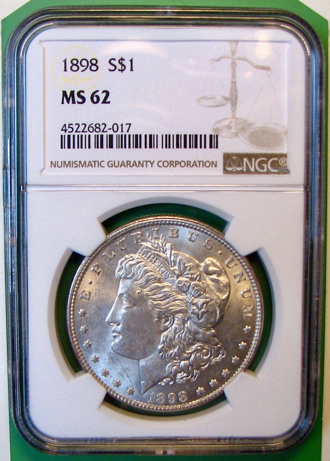 1898 NGC Morgan Silver Dollar. MS62. MG3. - £63.13 GBP