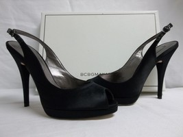 BCBG Max Azria Size 9.5 M Libby Black Satin Slingbacks Heels New Womens Shoes - £94.15 GBP