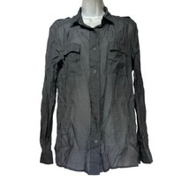 quiksilver qsw Collective gray sheer button up roll tab blouse Size S - $19.79