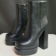 Autumn Brand Fashion Printing Women&#39;s Short Boots Thick High Heel Square Toe Zip - £93.01 GBP