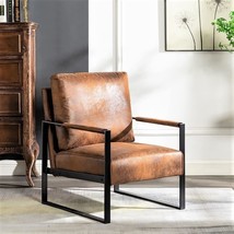 Classic Mid Century Modern Accent Chair With Durable Square Metal, Light Brown - $175.99