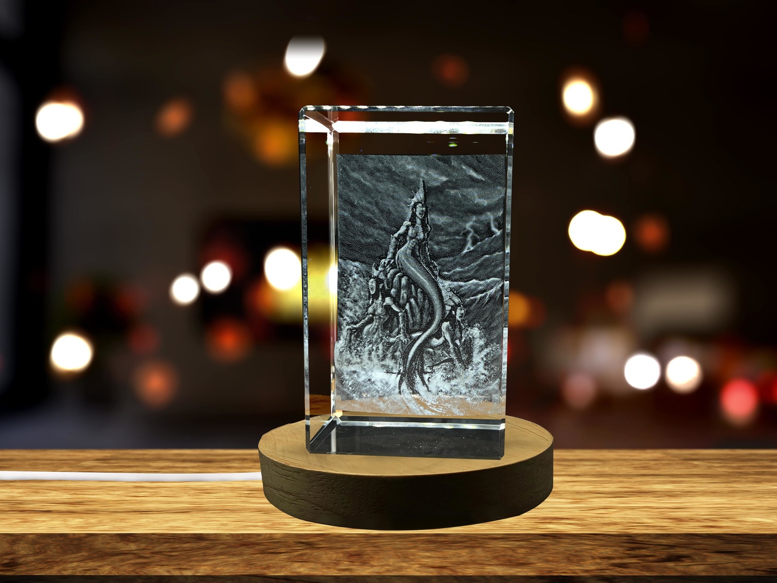 LED Base included | Siren-Art | 3d-Engraved-Crystal Keepsake | Gift/Decor