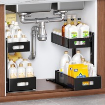 Tistaya 2 Pack Under Sink Metal Organizer and Storage Shelves XL Black - $61.75