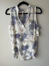 New Mode Top Women Blue Floral Swing Tank V-Neck Sleeveless Jersey - $10.88