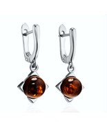 Silver earring Amber, Sterling silver 925, Stamped, Rhodium plating, cognac - $527.69 MXN