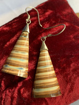 Sterling Silver Shell Earrings Fine Jewelry Drop / Dangle Hook Back Brown Layers - £23.70 GBP