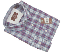 NEW $195 Hickey Freeman Linen Shirt!  Large  Purple &amp; White Plaid  Lightweight - £54.66 GBP