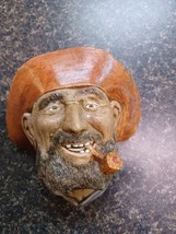 Hand Painted Old Timer Chalkware Head Wall Plaque Corn Cob pipe - $39.59