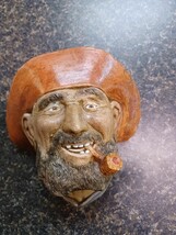 Hand Painted Old Timer Chalkware Head Wall Plaque Corn Cob pipe - $738.59 MXN