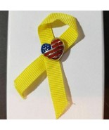 Avon Yellow Ribbon Pin Enameled Heart Flag Tac Pin Patriotic 2003 New In... - $9.47