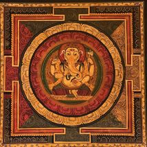 SRI YANTRA GANESH MANDALA ORIGINAL THANGKA PAINTING / OIL VARNISH HINDU ... - $2,554.59 MXN