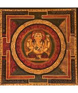 SRI YANTRA GANESH MANDALA ORIGINAL THANGKA PAINTING / OIL VARNISH HINDU ... - $137.74