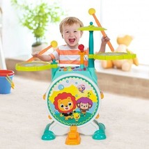 3 Pieces Electric Kids Drum Set with Microphone Stool Pedal - Color: Green - £78.05 GBP