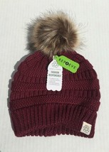 Hot Item! Fur Pom Winter Knit Beanie Hat Skull Cap Solid Wine Recycle #B For Gif - £13.61 GBP
