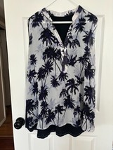 Femme Navy blue, White Palm Trees Pull Over vest tank top sleeveless Shirt - £6.65 GBP
