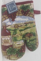 Fabric Tapestry Kitchen Oven Mitt, 7&quot;x11&quot;, 2 WINE BOTTLES &amp; GRAPES,Hearth,Nidico - £6.22 GBP