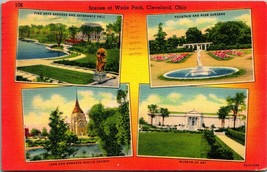 Multiview Scenes At Wade Park Cleveland Ohio OH Linen Postcard B8 - £3.87 GBP