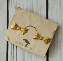 new vintage Sterling Silver gold vermeil ribbon bow shape screw earrings - £15.63 GBP