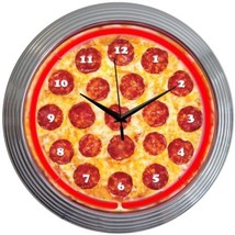 Pizza Restaurant Neon Clock 15&quot;x15&quot; - £59.77 GBP