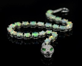 10.5CT Künstlicher Opal &amp; Smaragd Diamant Kobra Tennis Armband 14K Vergoldet - £162.08 GBP