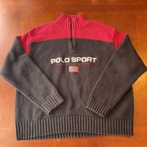 S10 Polo Sport Ralph Lauren XL Spell Out American Flag Sweater 1/4 Zip C... - £52.97 GBP