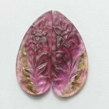 Watermelon Tourmaline Floral Flower Carvings Untreated Pair 29x12mm 16.36 carat - £317.45 GBP