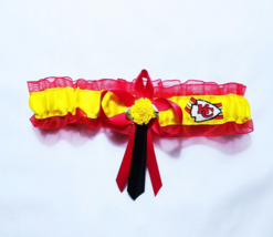 Red Organza Wedding/Prom Garter Toss, Red/Black Ribbons,  Yellow Flower,... - $15.00