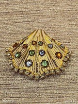 Vintage Signed IVANA Trump Brooch Pin Pendant Gold Tone Seashell Rhinest... - £58.05 GBP