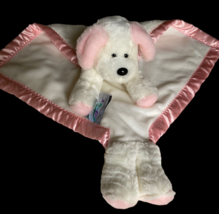 My Banky Dottie Puppy Dog Plush Security Blanket White Pink Satin Trim L... - $14.25