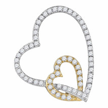 10k White Two-tone Gold Round Diamond Double Linked Heart Pendant 1/3 Cttw - £240.63 GBP