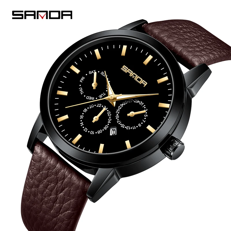 SANDA P1125 2024  Fashion Six-pin With Calendar Waterproof Business Men&#39;s Watch  - £44.21 GBP