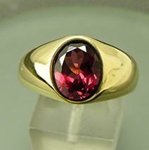 3Ct Brilliant Oval Cut Red Garnet Mens Solitaire Ring 14K Yellow Gold Finish - £80.33 GBP