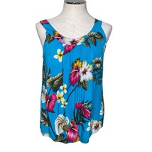 Hibiscus Collection Hawaii Tropical Sleeveless Tank Blue Floral Size Large - $27.75