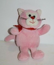 Sound n Light Kitty Valentines Cat 6&quot; Talks Pink Plush Small Kitten Red Bow Toy - £11.41 GBP