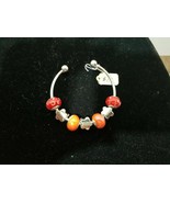 &quot;Stars&quot; Red Orange White Murano Glass Bead Silvertone Bangle Bracelet V2 - £3.99 GBP