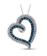 10k White Gold Round Blue Color Enhanced Diamond Outline Heart Pendant 1/5 - €170,88 EUR