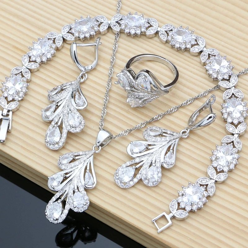 925 Sterling SilverJewelry Set Blue Sapphire White Crystal Costume for Women Sto - $39.15