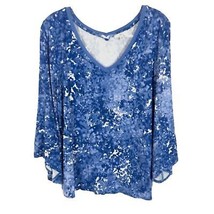 NWT Womens Size Large H Halston Blue White Abstract Floral Blouse Top - £18.76 GBP